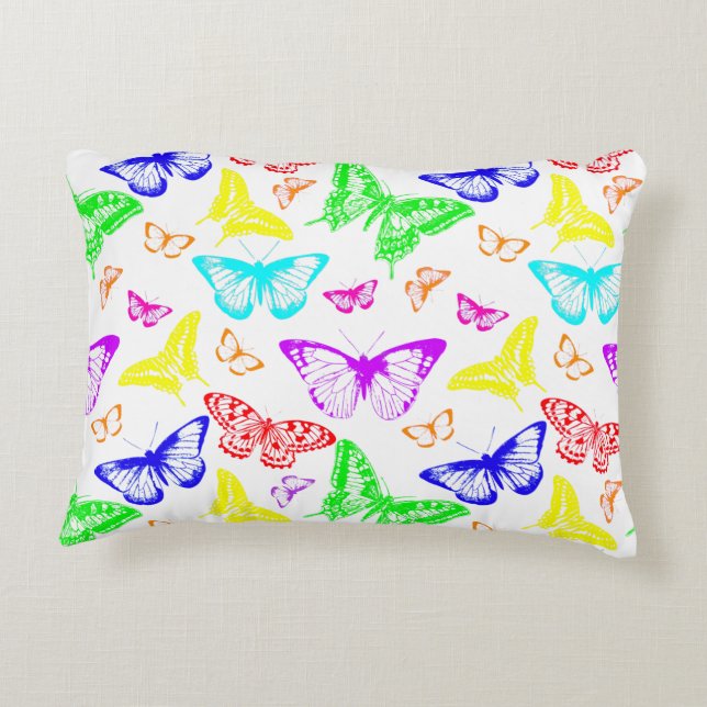 Rainbow Coloured Butterflies Flying Decorative Cushion (Back)
