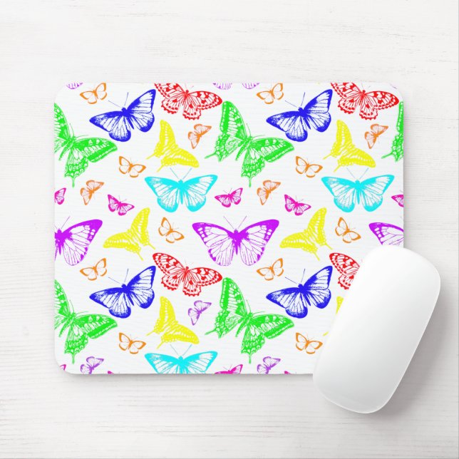 Rainbow Coloured Butterflies Flying Mouse Mat (With Mouse)