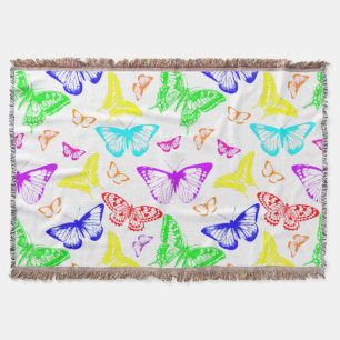Rainbow Coloured Butterflies Flying Throw Blanket