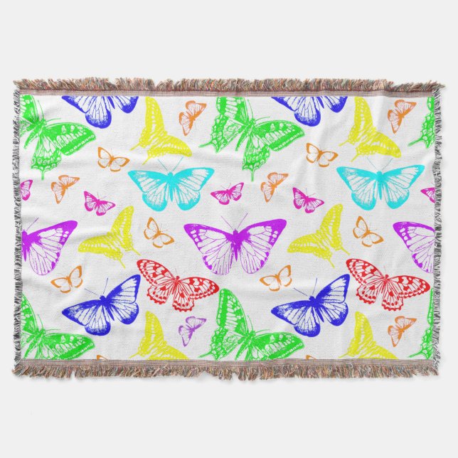 Rainbow Coloured Butterflies Flying Throw Blanket (Front)