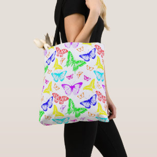 Rainbow Coloured Butterflies Flying Tote Bag