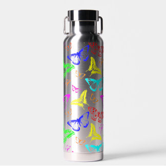 Rainbow Coloured Butterflies Flying Water Bottle