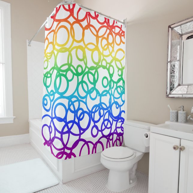 Rainbow coloured Circles Shower Curtain (In Situ)
