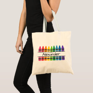 Rainbow Coloured Crayons Personalised Tote Bag