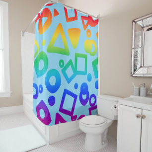 Rainbow coloured cubics light blue shower curtain