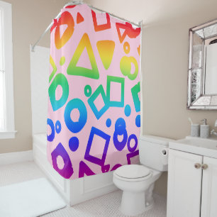 Rainbow coloured cubics pink background shower curtain