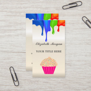 Rainbow coloured cupcake, chef Bakery Business Car Business Card