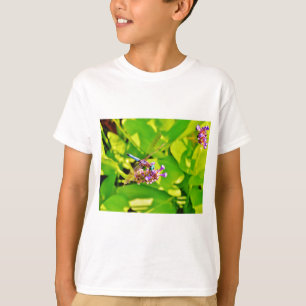 Rainbow coloured Dragonfly  on a purple pink flowe T-Shirt