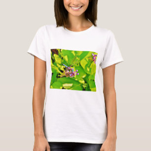Rainbow coloured Dragonfly  on a purple pink flowe T-Shirt
