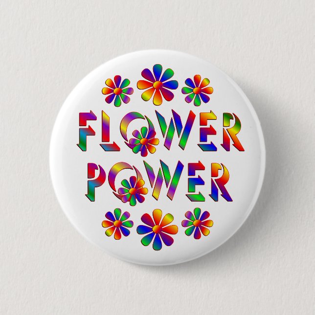 Rainbow Coloured Flower Power 6 Cm Round Badge (Front)