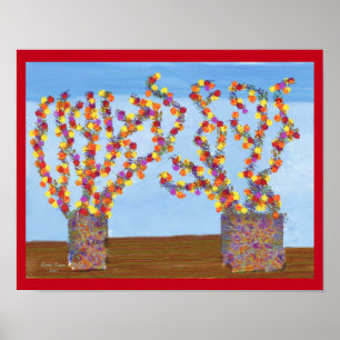 Rainbow coloured flowers poster