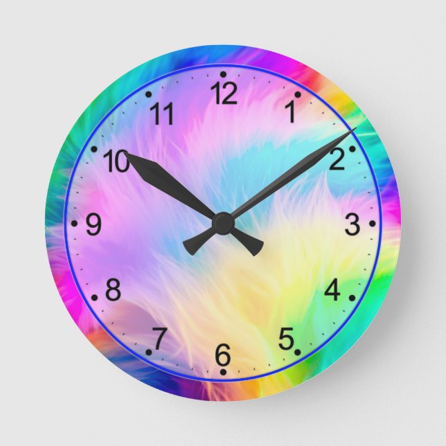 Rainbow Coloured Fur Design-75293 Round Clock (Front)