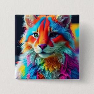 Rainbow Coloured Furry Cat-68587 15 Cm Square Badge