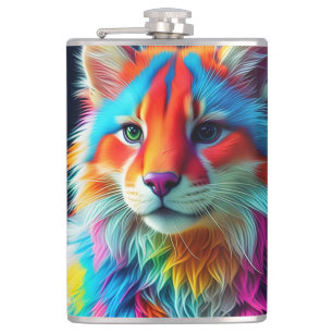 Rainbow Coloured Furry Cat-68587 Hip Flask