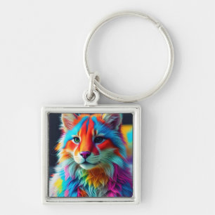 Rainbow Coloured Furry Cat-68587 Key Ring