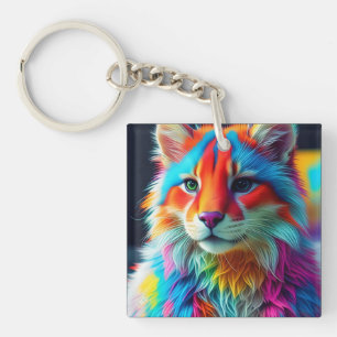 Rainbow Coloured Furry Cat-68587 Key Ring