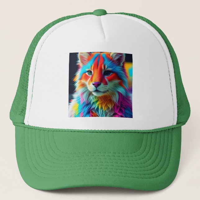 Rainbow Coloured Furry Cat-68587 Trucker Hat (Front)