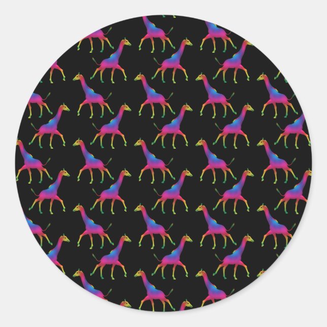 Rainbow Coloured Giraffe Classic Round Sticker (Front)