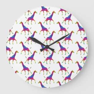 Rainbow Coloured Giraffe Large Clock