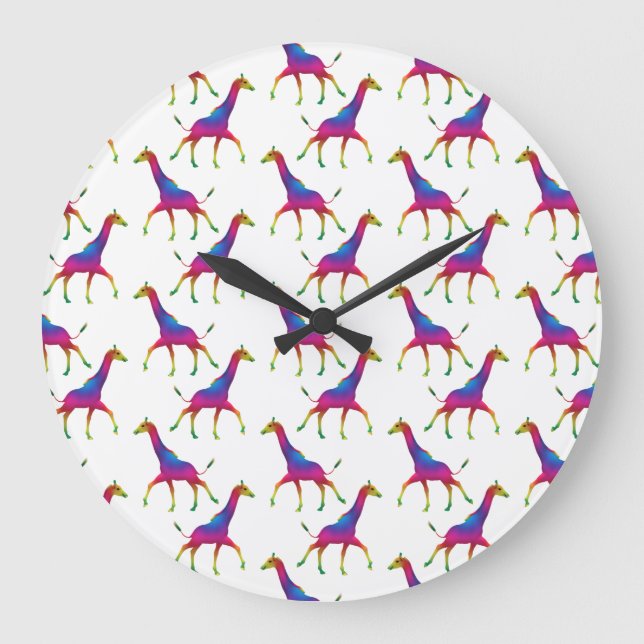 Rainbow Coloured Giraffe Large Clock (Front)