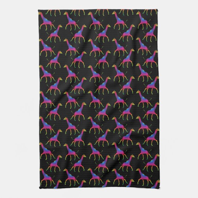 Rainbow Coloured Giraffe Tea Towel (Vertical)