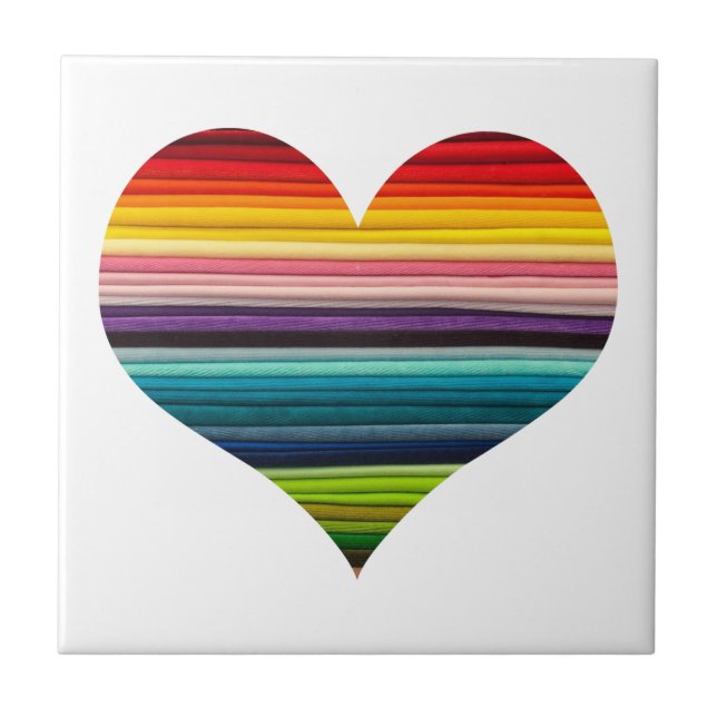 Rainbow Coloured Heart Striped Tile (Front)