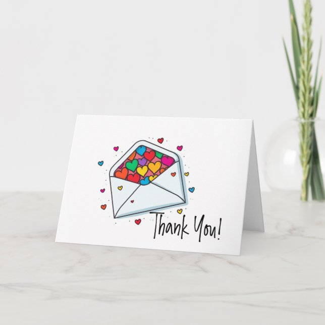 Rainbow Coloured Hearts Envelope Thank You Card (Front)