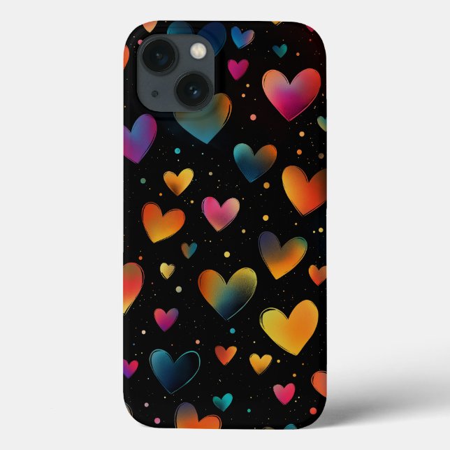Rainbow Coloured Hearts Galaxy Black Background Case-Mate iPhone Case (Back)
