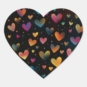 Rainbow Coloured Hearts Galaxy Black Background Heart Sticker