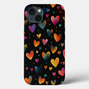 Rainbow Coloured Hearts Galaxy Black Background iPhone 13 Case