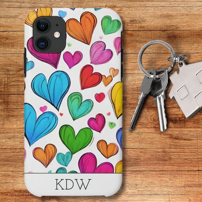 Rainbow Coloured Hearts Monogram  Case-Mate iPhone Case (Creator Uploaded)