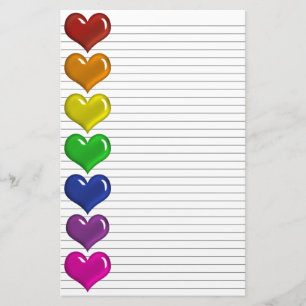 Rainbow Coloured Hearts optional lines stationery