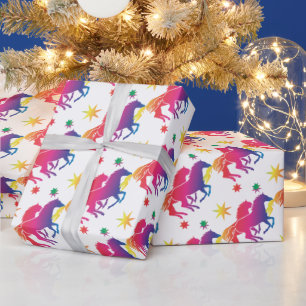 Rainbow coloured horse wrapping paper