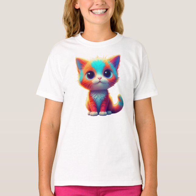 Rainbow Coloured Kitten Cartoon-85748 T-Shirt (Front)