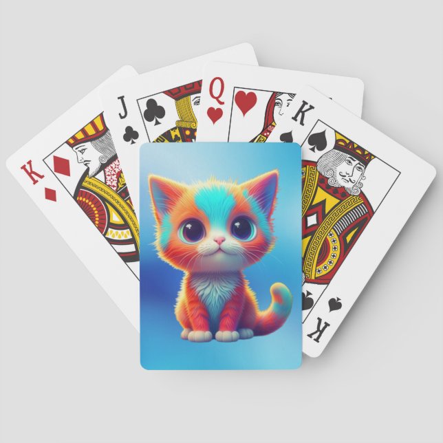 Rainbow Coloured Kitten Cartoon  Playing Cards (Back)