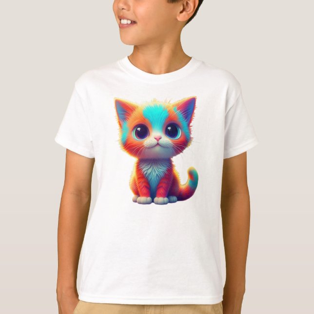 Rainbow Coloured Kitten Cartoon  T-Shirt (Front)