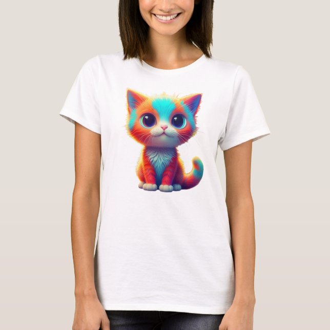 Rainbow Coloured Kitten Cartoon  T-Shirt (Front)
