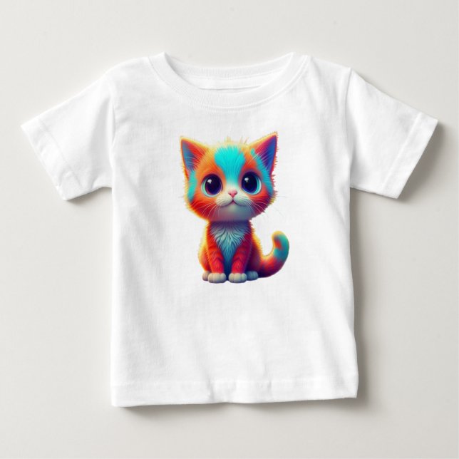 Rainbow Coloured Kitten Cartoon  T-Shirt (Front)