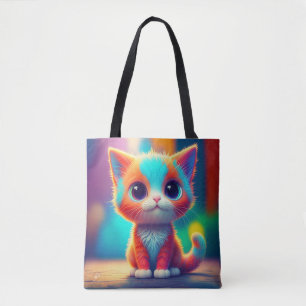Rainbow Coloured Kitten Cartoon Tote Bag