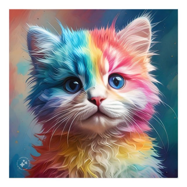 Rainbow Coloured Kitten Potrait  Photo Print (Front)