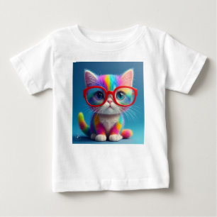 Rainbow Coloured Kitten Wearing Glasses-46568 Baby T-Shirt