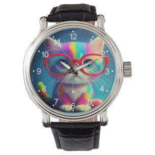 Rainbow Coloured Kitten Wearing Glasses-46568 Watch