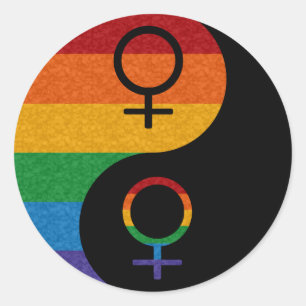 Rainbow Coloured Lesbian Pride Yin and Yang Classic Round Sticker
