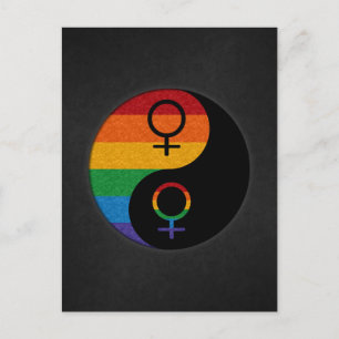 Rainbow Coloured Lesbian Pride Yin and Yang  Postcard