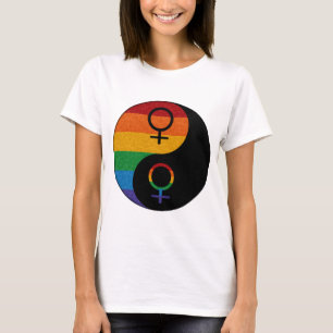 Rainbow Coloured Lesbian Pride Yin and Yang T-Shirt