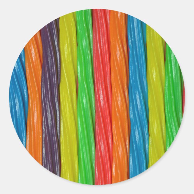 Rainbow coloured liquorice candy classic round sticker (Front)