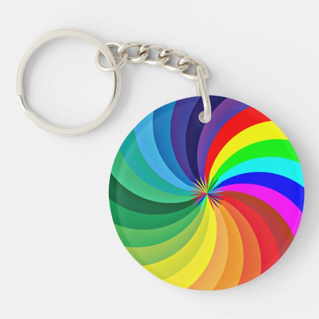 Rainbow Coloured Mandala-46556 Key Ring (Front)