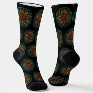 Rainbow coloured mandala socks
