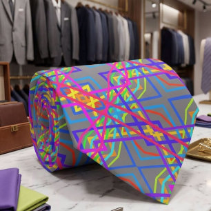 Rainbow Coloured Mechanical Line Drawing On Grey Tie