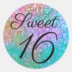 Rainbow Coloured Mermaid Glitter Sweet Sixteen Classic Round Sticker